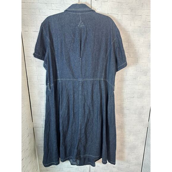 Liz Claiborne women’s denim dress button front ruffles collar pockets plus size - Picture 2 of 11